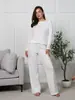 Conjunto de Pijama de Punto Redondo Transfronterizo de Comercio Exterior para Mujer, Ropa de Casa de Punto a la Moda y de Gama Alta de Manga Larga y Pantalones Largos, Sitio Independiente