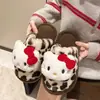 Pantuflas de dibujos animados, diseño de gato KT, para niñas, antideslizantes, pantuflas de algodón para interior, pantuflas de mujer, pantuflas gruesas y cálidas, venta al por mayor