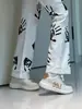 High Street Americano Original Estampado de Palma Blanco Unisex Hip-Hop Marca de Moda Jeans Street Flare con Sentido del Diseño