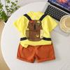 Conjunto de Moda de Dos Piezas Casual de Dibujos Animados para Bebé, Camiseta de Manga Corta con Estampado y Mochila Escolar, Verano 2025 Nuevo para Niño