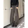 Pantalones casuales de pierna curva con caída, corte holgado, pantalones de retazos, pantalones vintage de pierna ancha estilo americano para hombre, otoño