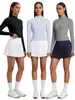 Novo conjunto de saia curta esportiva casual transfronteiriça de manga longa com sensação de pele para corrida, fitness, golfe, tênis ao ar livre
