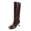 Botas Femininas Largas e Chamativas 2025 Novas de Salto Grosso Bico Redondo de Salto Alto, Botas de Moda Chamativas de Cano Alto Acima do Joelho