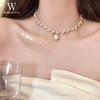 Colar de pérolas de camélia de estilo francês Corrente de clavícula de senso de design avançado feminino Niche Light Luxury Internet Celebrity Necklace Chain