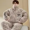 Pijama Engrosado de Invierno con Forro de Polar Acolchado de Tres Capas Coral Fleece Franela Otoño e Invierno Ropa de Casa Cálida para Hombre traje
