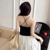 Camisola plisada estilo coreano para mujer, de una pieza, con copa interior y exterior, para uso puro, top sin mangas de moda con espalda cruzada de belleza, ropa interior