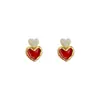 Pendientes retro coreanos de corazón burdeos para mujer, estilo Hepburn, de alta gama, de nicho, versátiles, con gota de aceite, al por mayor