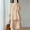 Conjunto de Dos Piezas para Mujer 2026 Otoño/Invierno Nuevo Suéter de Punto de Lana Pura Bordado Hueco Cuello en V Manga Larga Falda Corta
