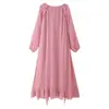 Al por mayor 2026 Primavera Nuevo Estilo Europeo y Americano Vestido Largo de Gasa con Capas, Volantes y Corbata 6851 Rosa