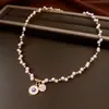 Collar Colgante Redondo de Perla de Zirconia Chapado en Oro Real, Cadena de Clavícula de Lujo Ligero de Gama Alta, Collar de Estilo Vintage para Mujer