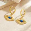 Pendientes Largos Vintage Estilo Francés de Lapislázuli con un Diseño Único y de Moda, Pendientes Ojo Azul de Acero Inoxidable Chapado en Oro
