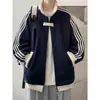 Chaqueta de Béisbol de Tres Rayas de la Alta Calle Americana para Hombre, Chaqueta Deportiva Rayada de Marca Moderna de Otoño de Uso Rudo, Abrigo Patchwork Juvenil