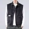 Colete jaqueta jeans estilo workwear americano ins moderno e novo, sem marca, para homens em tamanhos grandes