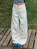 Jeans Retrô Patchwork Cáqui Novo da Primavera de 2026 para Mulheres, Calças de Corte Reto Largo e Caimento Leve para Primavera e Outono