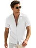 Tamanho Europeu Transfronteiriço Masculino Verão Solto Casual Respirável Gola Reversível Cardigan Cor Sólida Jacquard de Toalha Manga Curta Estilo Americano Camisa