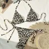 Maiô Biquíni Multicolor 2024 Novo Estilo com Design Franzido, Decote Halter com Amarração e Efeito Franzido para Mulheres