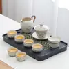 Lujo Ligero de Gama Alta Horno Ru Juego de Té Kung Fu para el Hogar Cerámica China Tetera Taza de Té Bandeja de Té Pequeña Juego de Regalo