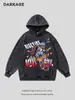 Moletom com Capuz Lavado Desgastado Estilo Retro Americano Estampa de Anime Transfronteiriço Oversize Solto Pesado 480g Jaqueta