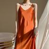 Vestido de tirantes de verano de satén de ácido acético de nueva llegada para mujer con cuello en V, traje elegante adelgazante de seda, vestido largo