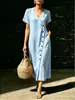 2026 Moda Femenina de Primavera/Verano Transfronteriza Europea y Americana Sitio Independiente de Amazon Vestido de Color Sólido con Botones y Cuello en V