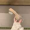Sandalias Retro Francesas Simples de Tacón Grueso con Punta Abierta para Mujer 2025 Nuevas Chanclas de Verano para Mujer con Correa Única y Punta Cuadrada de Cristal para Mujer