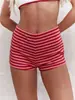 Pantalones cortos de gofre a rayas transfronterizos europeos y americanos más vendidos para mujer, de cintura alta, corte ajustado, sexys, casual para casa, elásticos, ajustados, hot pants