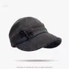 Chapéu de jornaleiro plissado com laço vintage desgastado estilo coreano para mulheres, chapéu versátil de aba larga da moda outonal que faz o rosto parecer menor
