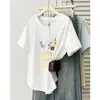 Camiseta Feminina 100kg Plus Size Top Verão Novo Estilo Jovem Fresco Estampa Floral de Cesta Gola Redonda Manga Curta 0587