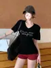 Camiseta Retro para Mujer con Cuello en V, Estampado de Letras, Manga Corta, Estilo Nuevo Verano 2026, Puro Deseo, Ajustada, Top Juvenil