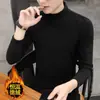 Camiseta Interior Derong Otoño e Invierno Nueva Estilo Coreano Ajustada y Cálida para Hombre Cuello Alto Medio Camiseta de Manga Larga de Terciopelo Doble Cara