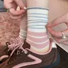 Calcetines de media pantorrilla para mujer, calcetines de verano finos a rayas con bloques de color y volantes, calcetines de algodón puro con borde enrollado, de ajuste holgado, para el posparto, calcetines largos