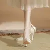 Sandálias de salto alto com plataforma impermeável, novo modelo primavera/outono 2026, salto grosso, bico fino, sapatos femininos sexy, scarpins de salto alto versáteis estilo coreano