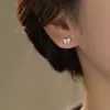 Pendientes de Corazón con Lazo de Plata Pura S999 Xiaoyinjia para Mujer Diseño de Nicho Exquisita Joyería para Orejas con Circonita para Orejas Perforadas