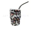 Vaso de Licor Mini de Lujo con Pedrería, Taza de Café Estilo Italiano con Estampado de Leopardo, Vaso con Popote de Acero Inoxidable, Vaso para Agua