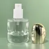 Bomba de Polvo de 18 Dientes con Boquilla de Spray Externa, Cubierta Exterior Dorada Electroplateada, Cabezal de Bomba Dosificadora para Loción, Accesorios para Cabezal de Bomba de Botella de Cuidado de la Piel