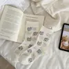 Meias Femininas de Cano Médio Estilo Novo Primavera e Verão Gato Cartoon com Punhos Bolha, Jacquard Sem Costura, Respiráveis, Versáteis