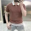 Camisa de Punto Estilo Old Money para Hombre Manga Corta Tacto de Alta Gama Cuello con Solapa Cremallera Casual de Negocios Camiseta Top