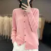 Cardigan de Punto Osmanthus de Primera Línea Cuello Redondo Primavera 100% Lana Estilo Coreano Sencillo Color Sólido Adelgazante Abrigo Suéter para Mujer