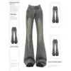 Jeans Vintage Micro-flare Feminino Primavera e Outono Versátil Visual Slim High Stretch Plus Size Calças de Cintura Alta