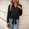 Camisa de botones de color liso estilo europeo y americano transfronteriza, de manga larga, con cuello, casual y apropiada para negocios para mujer