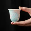 Taza de Cerámica para Cata de Té de Orquídea Pintada a Mano Color Bajo Esmalte Taza de Té Bloque de Color Azul Polvo Nuevo Estilo Chino Gongfu Juego de Té Taza de Anfitrión