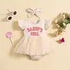 Vestido de Malla Dulce sin Mangas de Verano para Niña con Estampado de Letras "Hija de Papá", Conjunto de Vestido tipo Mameluco de Dos Piezas
