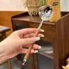 Cuchara Redonda de Imitación de Palosanto de Moda Cuchara de Acero Inoxidable Mango Largo Cabeza Redonda Cuchara de Postre para el Hogar Mango de Plástico de Alto Valor