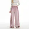 Pantalones de chándal retro a rayas de Street Dance americano para mujer 2025 Otoño Petite Danza Jazz Rosados de Pierna Ancha Rectos
