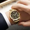 AliExpress Reloj para Hombre Geneva Banda de Acero Color Oro Romano Moda Reloj de Cuarzo Tres Ojos Reloj de Pulsera para Hombres de Negocios