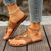 Europeu e Americano Comércio Exterior Novo Redondo Cabeça Clipe Toe Metal Fivela Chinelos Feminino Cross-border Flat Outfit plus size Sandálias de Praia