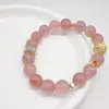 [Corazón Rojo de Amor] Pulsera de Cristal Natural Cristal de Fresa para Atraer Flores y el Año de Nacimiento, Pulsera de Cristal como Regalo para Mejores Amigas
