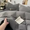 Juego de ropa de cama de cuatro piezas de gasa abullonada de color sólido y dos tonos, algodón puro, sábana de grado madre e hijo, funda de edredón, sábana bajera, juego de tres piezas para dormitorio de estudiante
