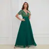 Elegante Vestido de Noche Verde con Cuello en V y Ensambles de Gasa, Nuevo Producto de Verano para Comercio Transfronterizo, Elegante Vestido de Gala
