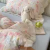 Estilo Coreano Fresco Chifón Encaje Algodón Puro Juego de Cuatro Piezas Estampado Floral Pequeño Todo Algodón Doble Capa Gasa Funda Nórdica Sábana Ropa de Cama